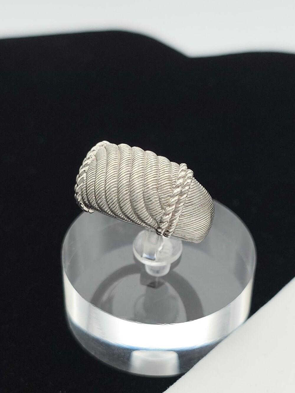 Judith Ripka 925 Sterling Silver Fine Texture Rope Croissant Wave Band Ring 6.75